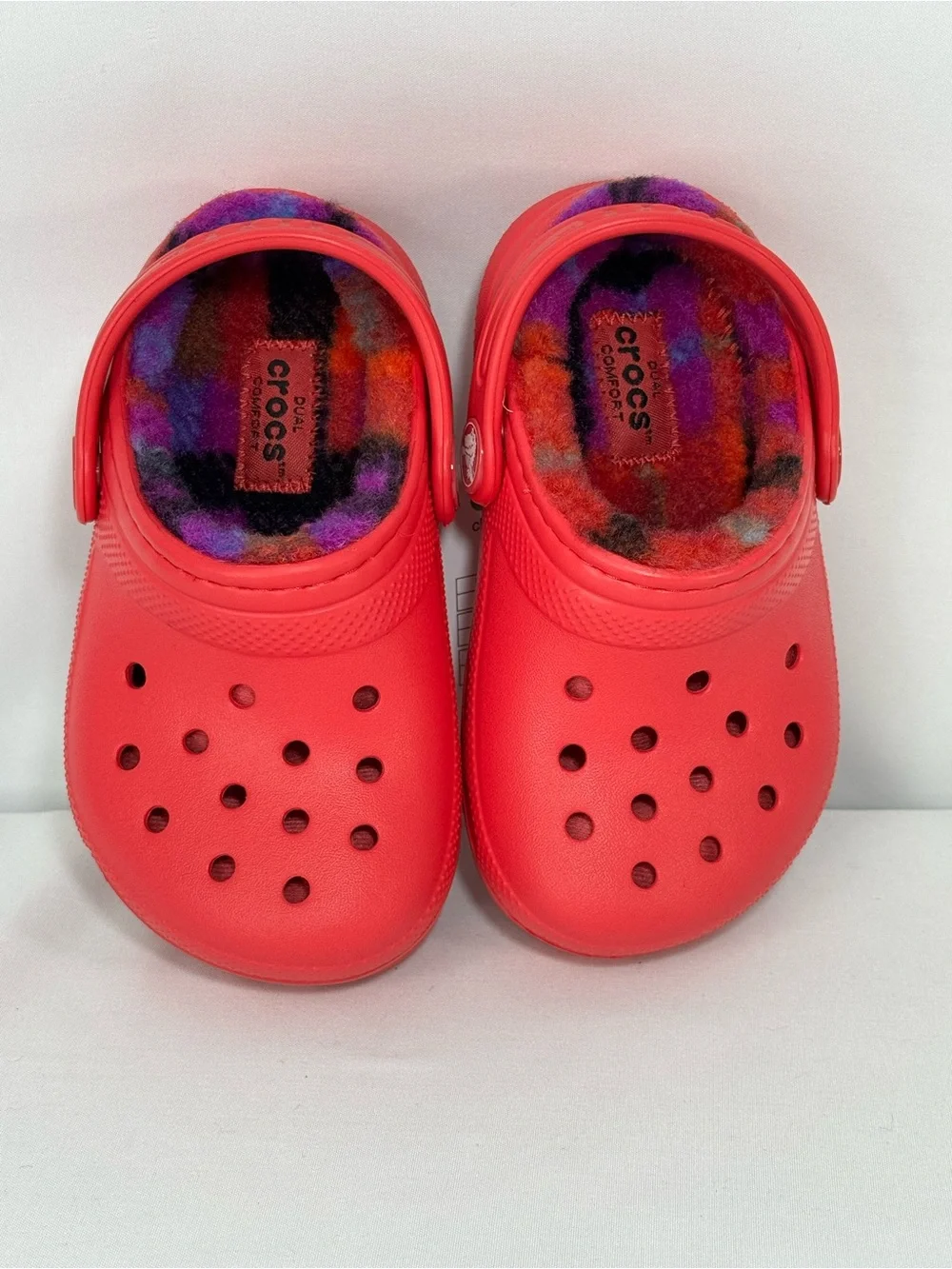 CROCS Kids Red Fuzzy-Lined Slip-On Clogs